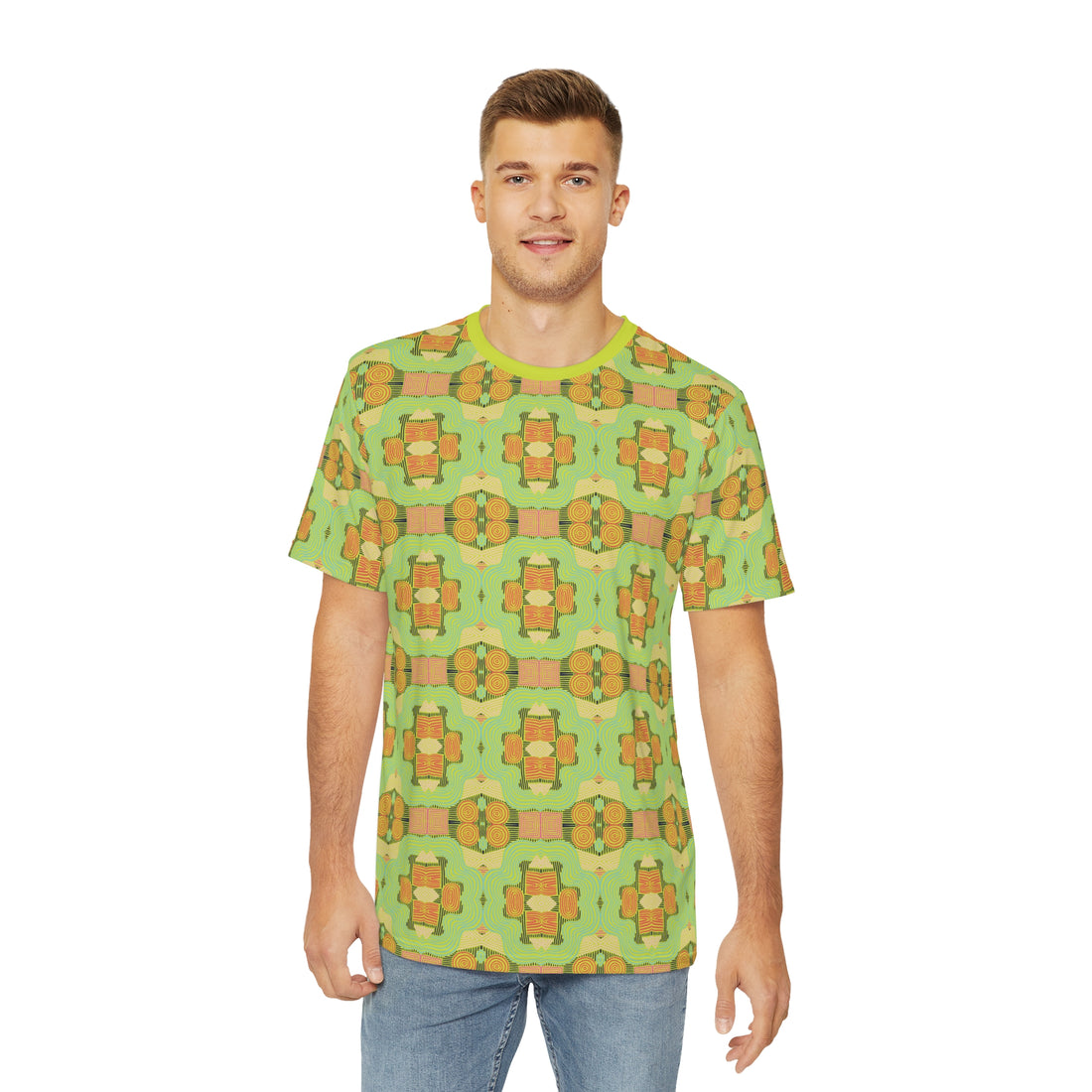 Lime Geometric Print Men's Polyester Tee (AOP)