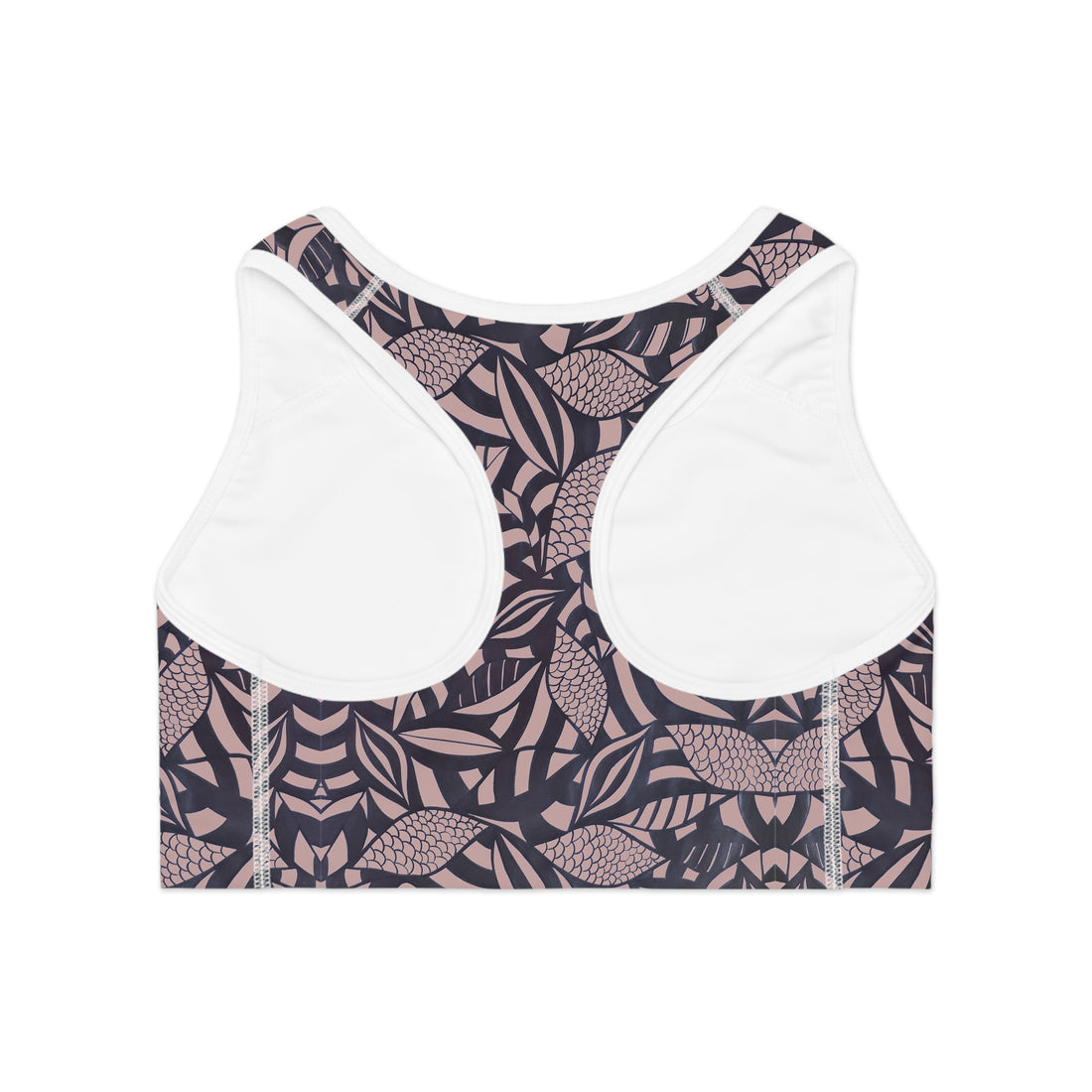 Taupe Tropical Minimalist Racerback (AOP) Sports Bra