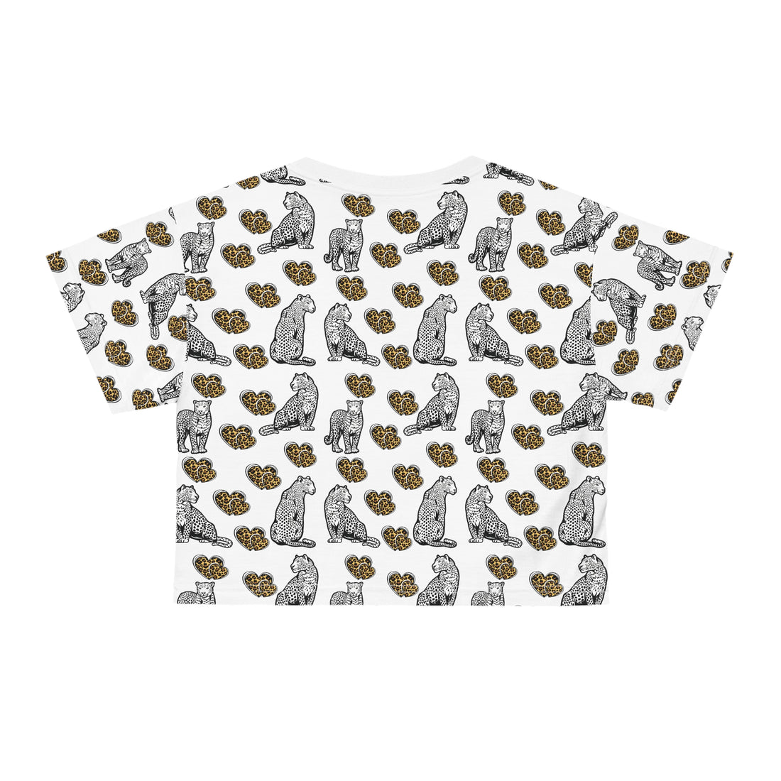 White Cheetah Hearts AOP Crop Tee