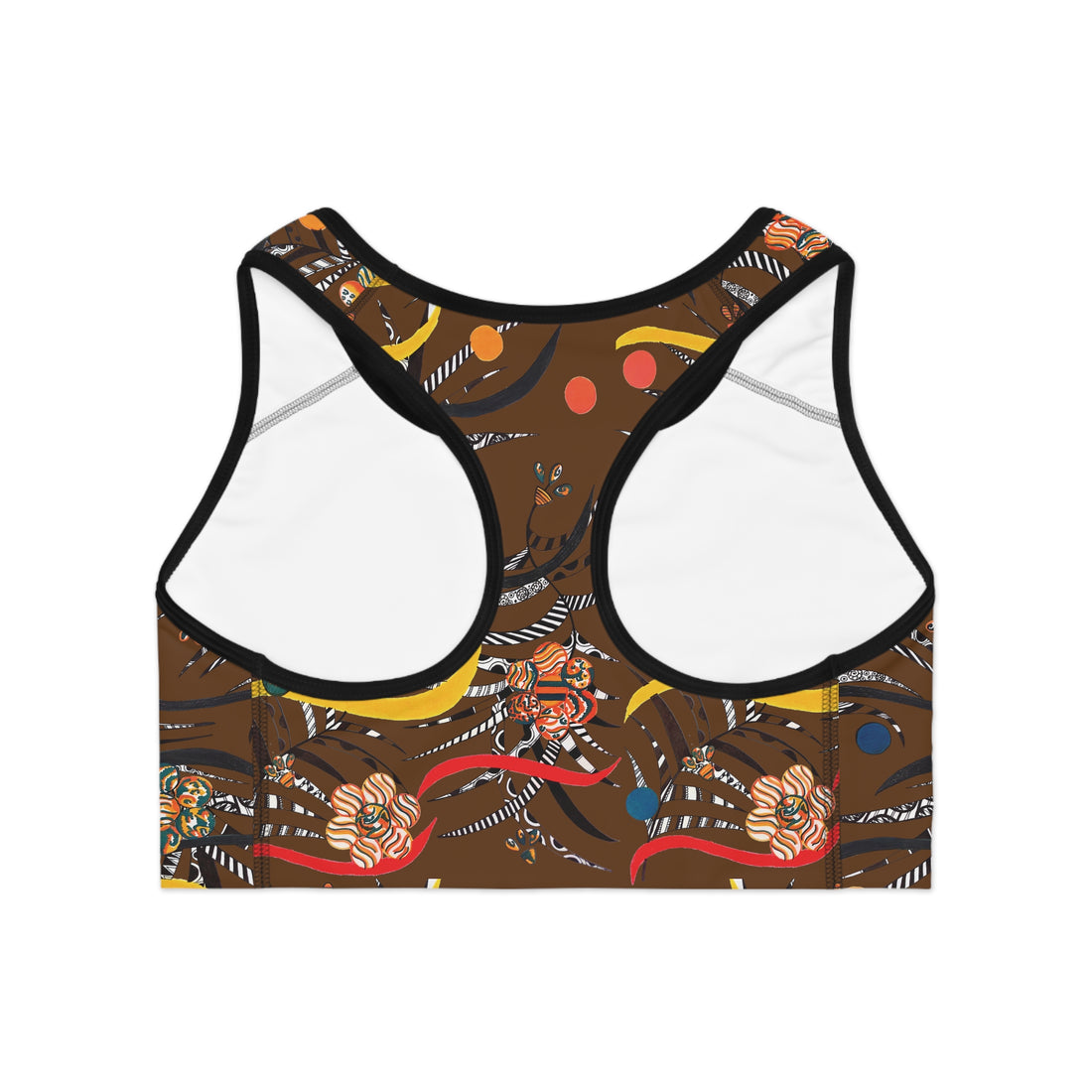 Brown Wilderness Print Racer Back (AOP) Sports Bra