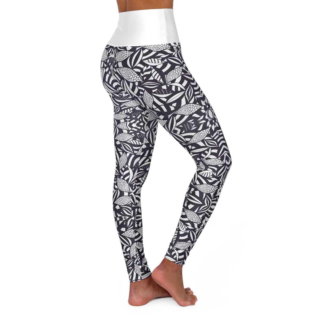 White Tropical Minimalist Yoga Leggings