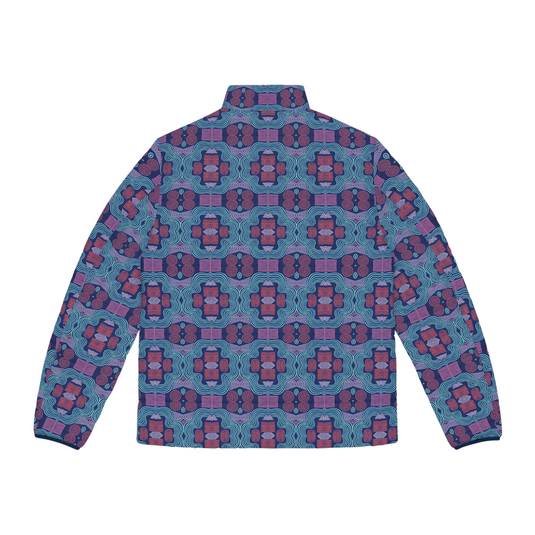 Blue Men's Geometric Print Puffer Jacket