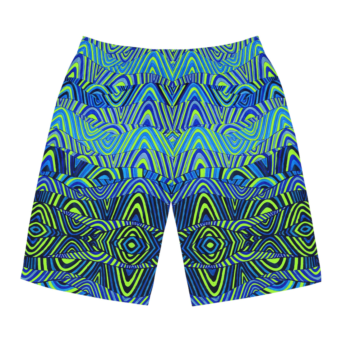 Lime Green Sonic Print Men's Board Shorts (AOP)