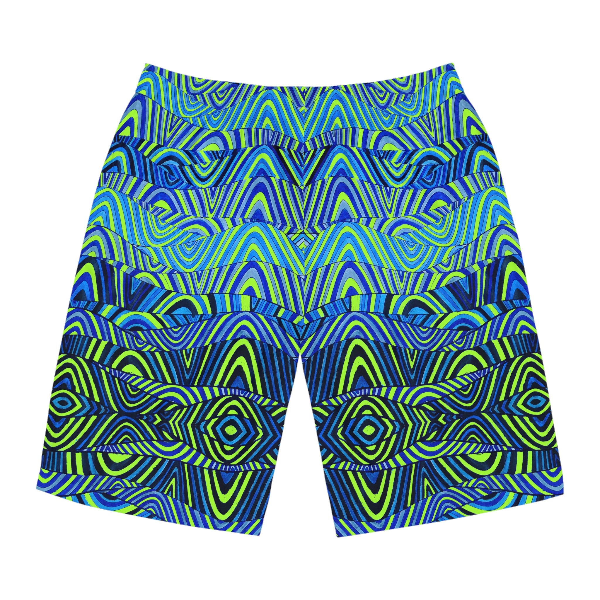 Lime Green Sonic Print Men's Board Shorts (AOP)