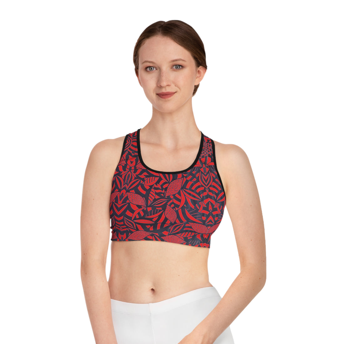 Red Tropical Minimalist Racerback (AOP) Sports Bra