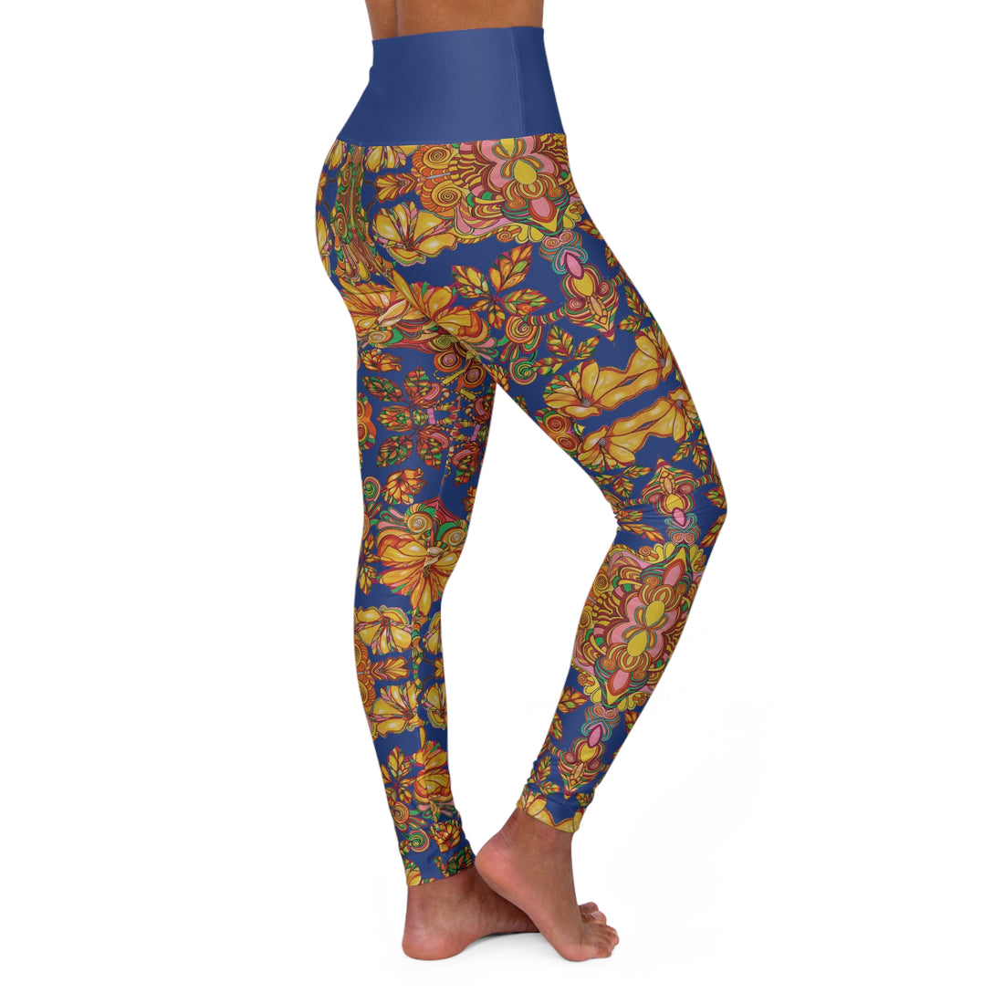 Royal Blue Artsy Floral Yoga Leggings