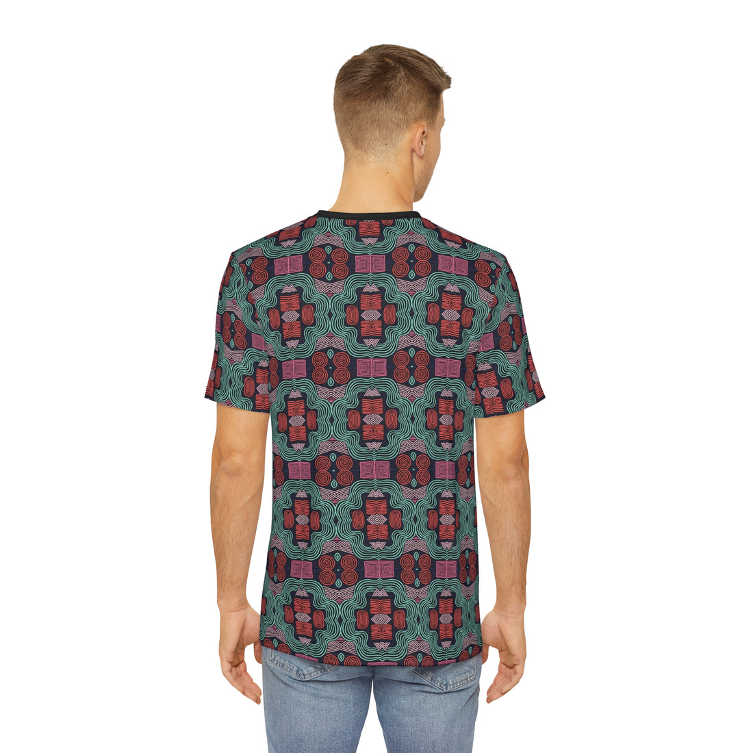 Black Geometric Print Men's Polyester Tee (AOP)