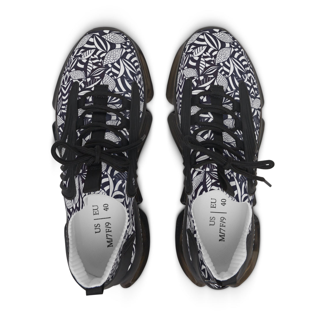 white women's tropical print mesh knit sneakers