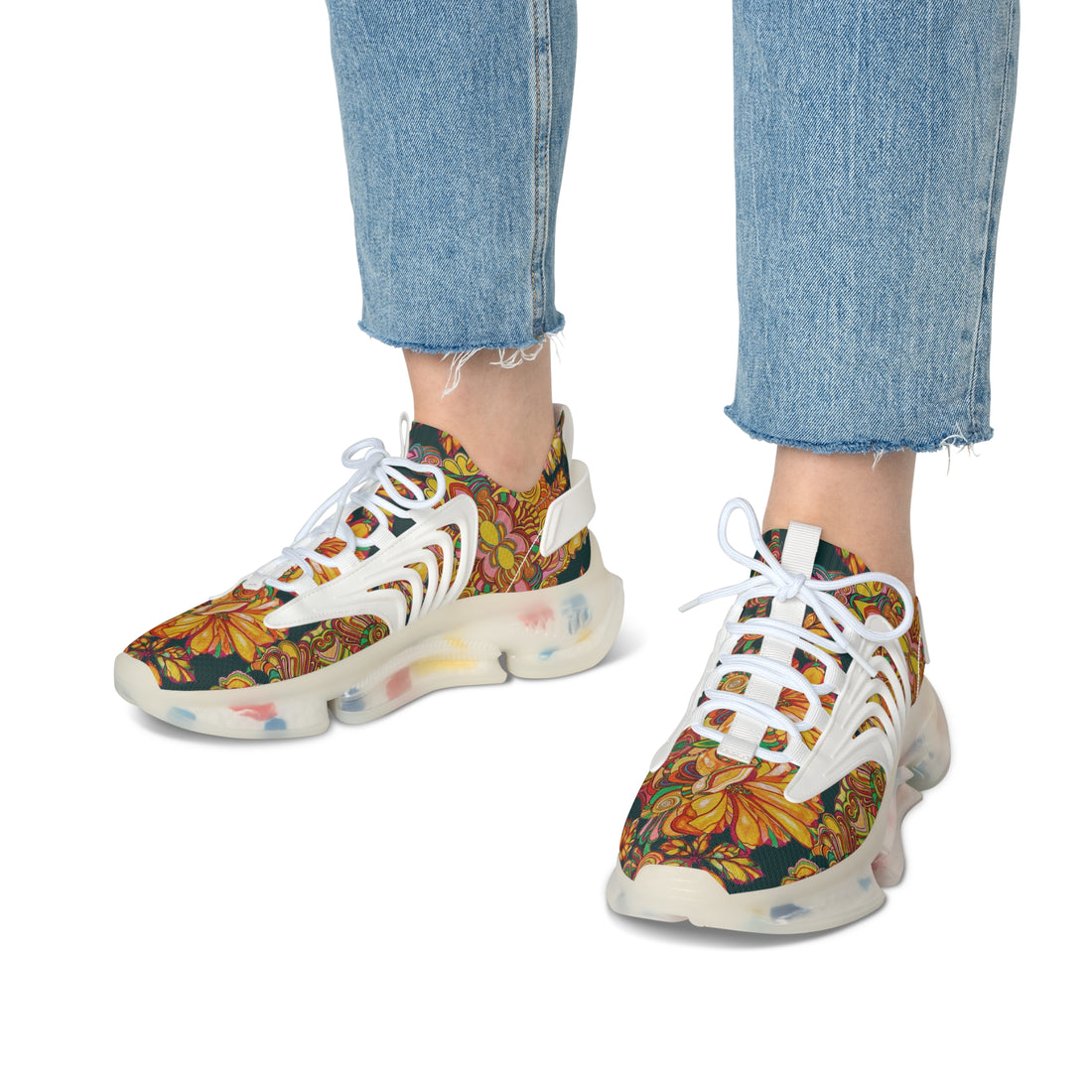 Bottle Green Artsy Floral OTT Women's Mesh Knit Sneakers