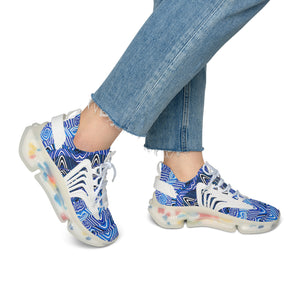white women's sonic waves print mesh knit sneakers