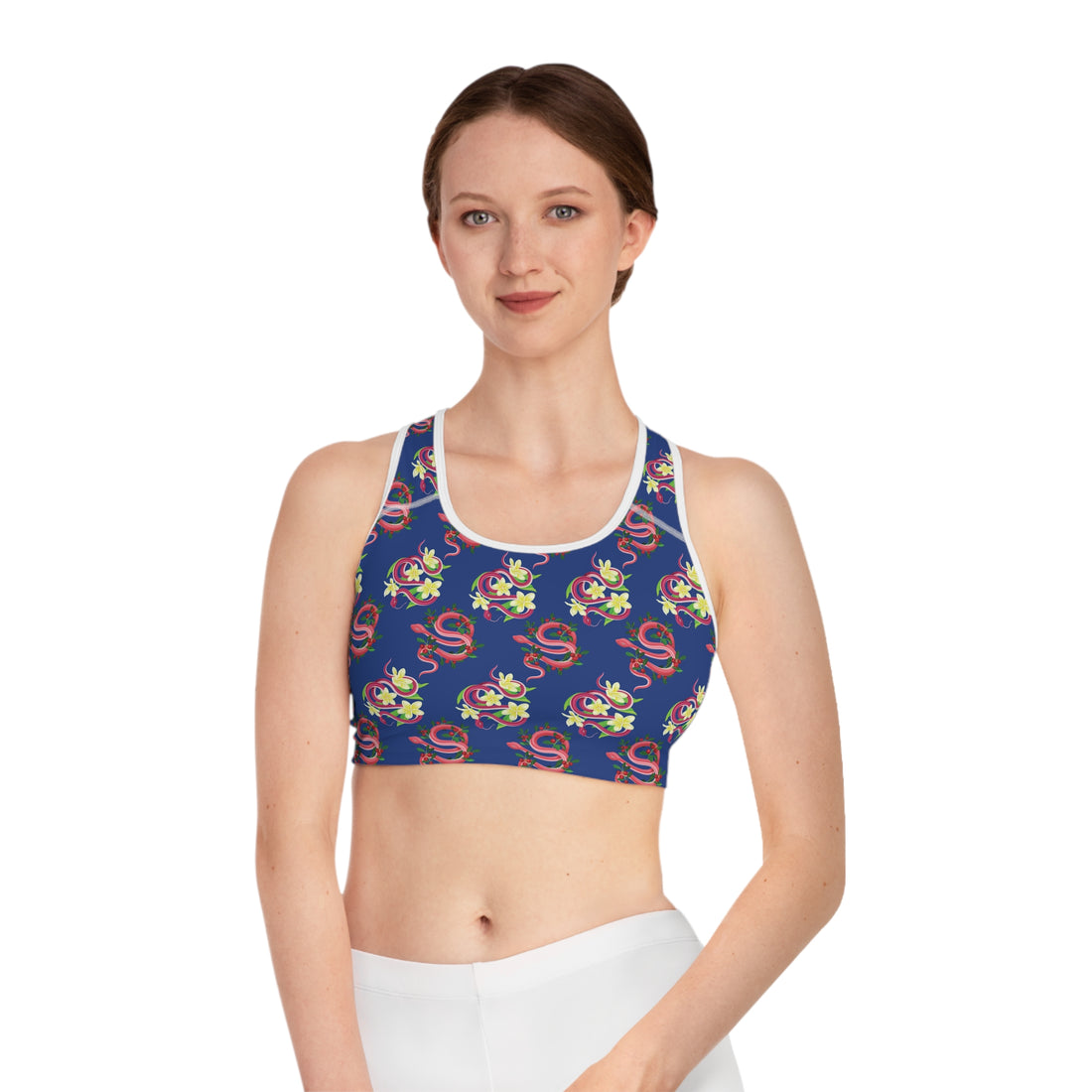 Royal Blue Snake Print (AOP) Racerback Sports Bra