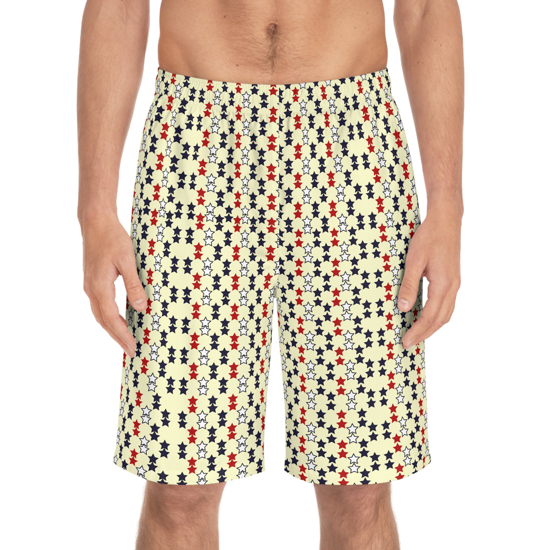 Cream star print board shorts for men