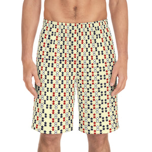 Cream Star Print Men's Board Shorts (AOP)