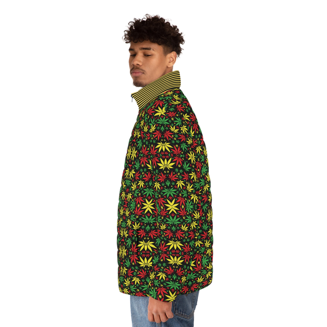 Black Tropical Rasta Toned Men's Puffer Jacket