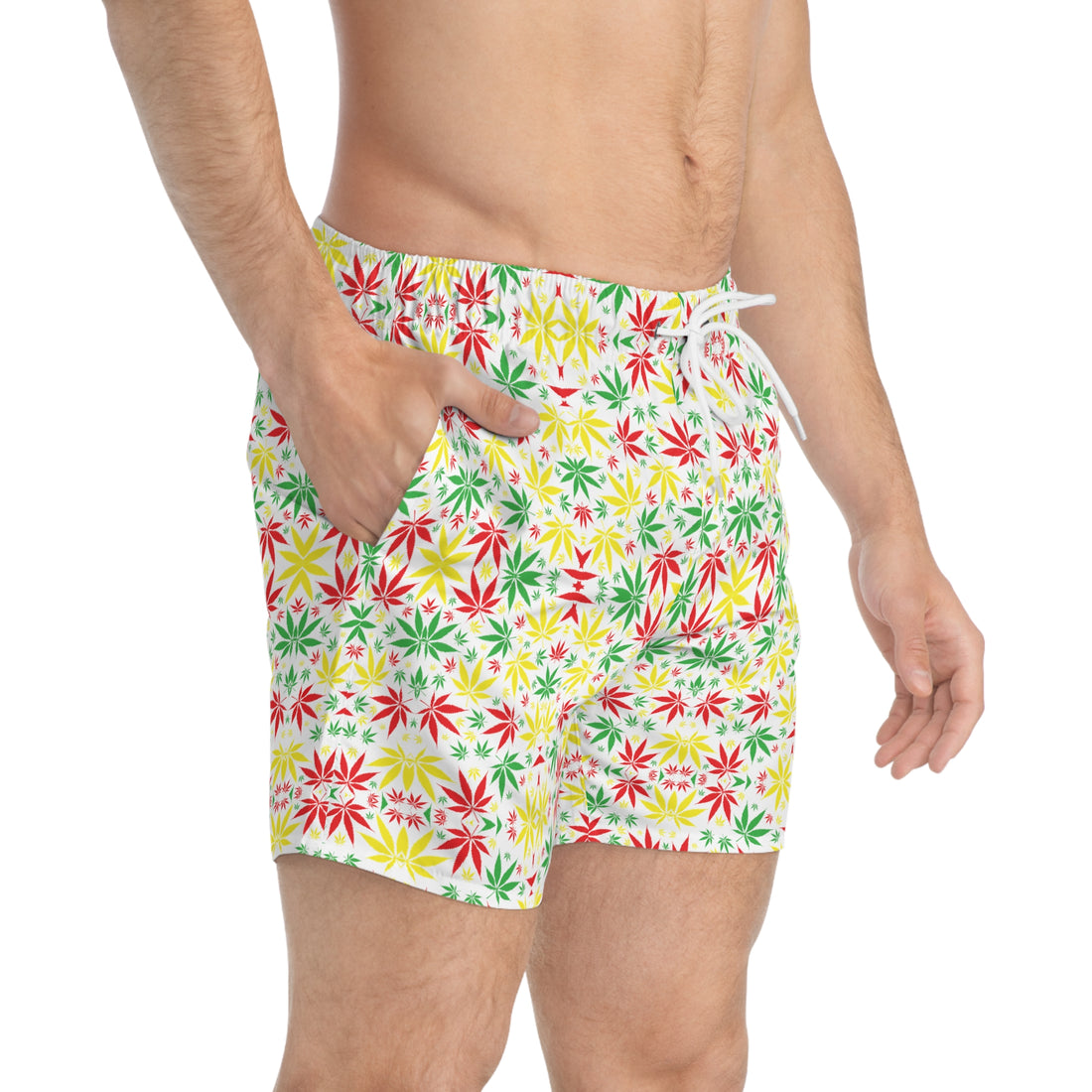 White Tropical Rasta Toned Swimming Trunks