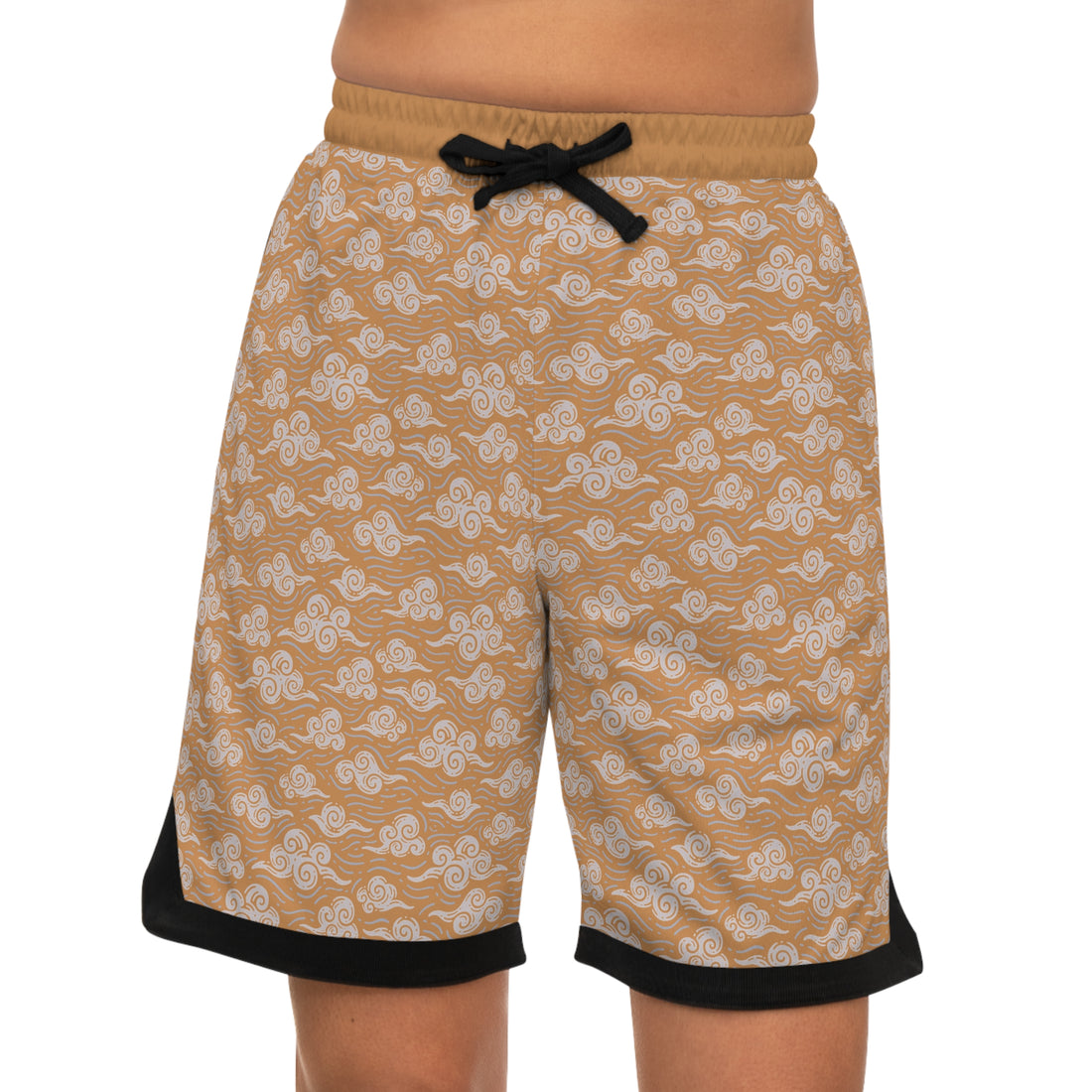 Mocha Oriental Clouds Basketball Rib Shorts (AOP)