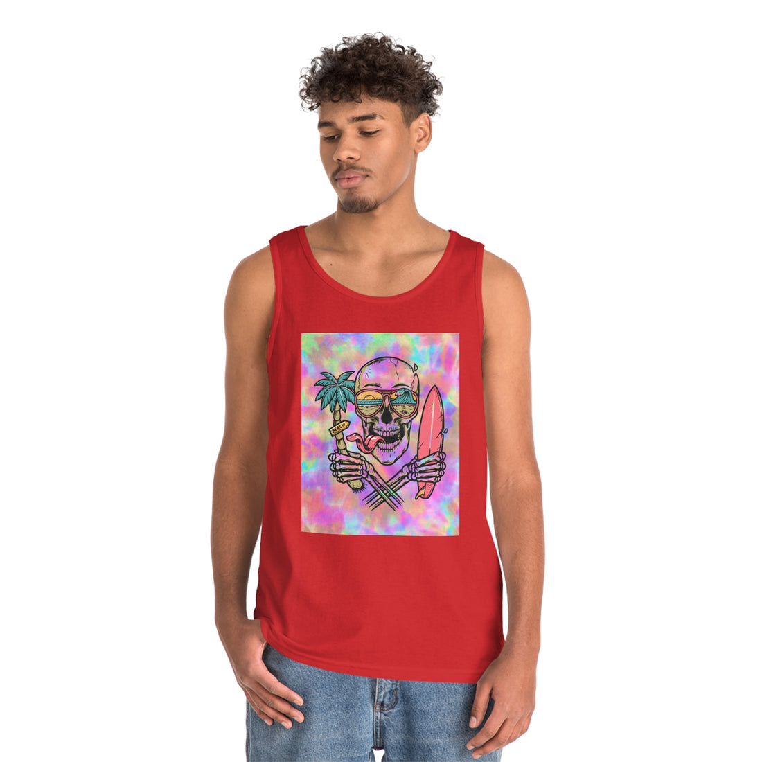 tye dye skull print men's unisex tank top