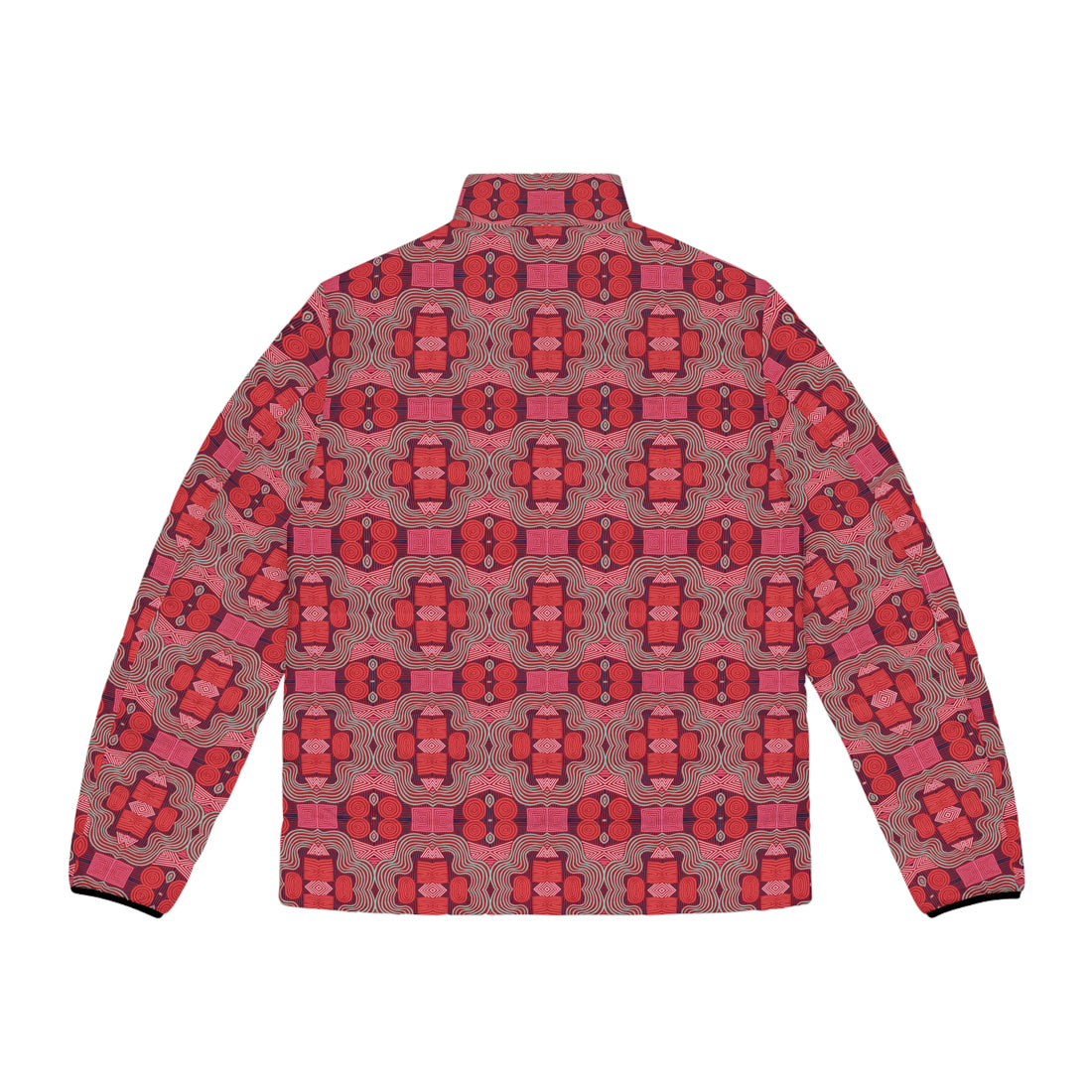 Deep Red Men's Geometric Print Puffer Jacket