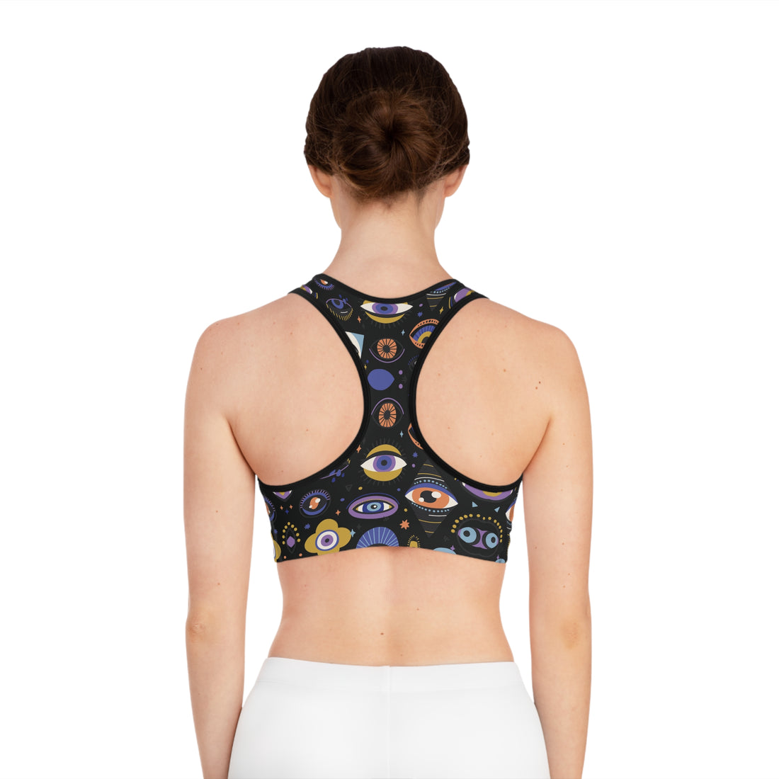 Black Abstract Evil Eye Racerback (AOP) Sports Bra