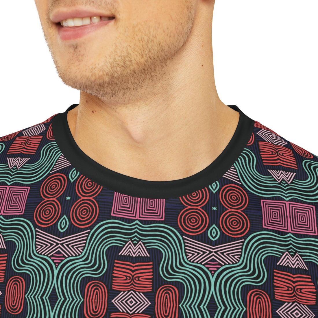 Black Geometric Print Men's Polyester Tee (AOP)