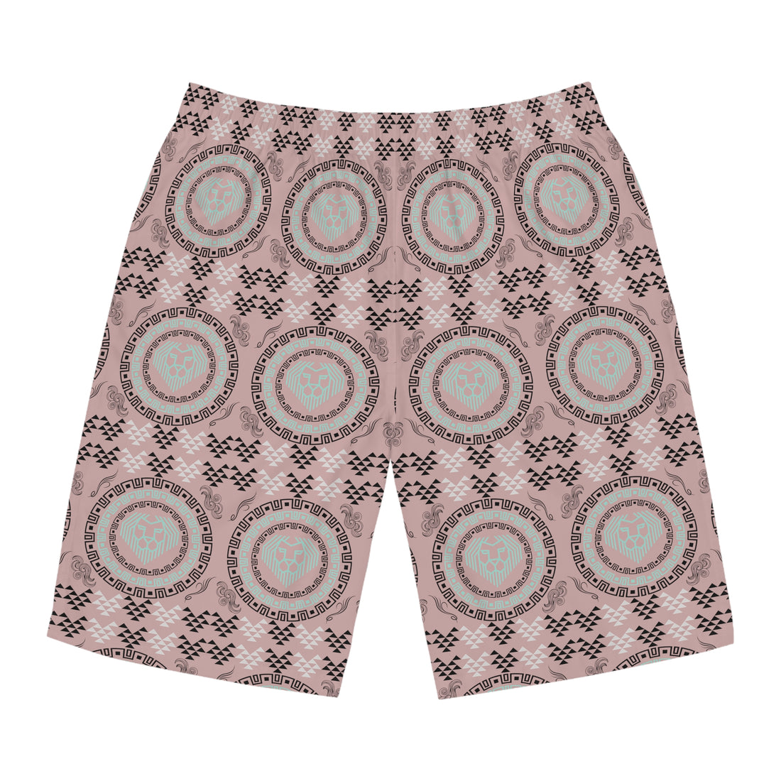 Taupe Geo Lion Head Men's Board Shorts (AOP)