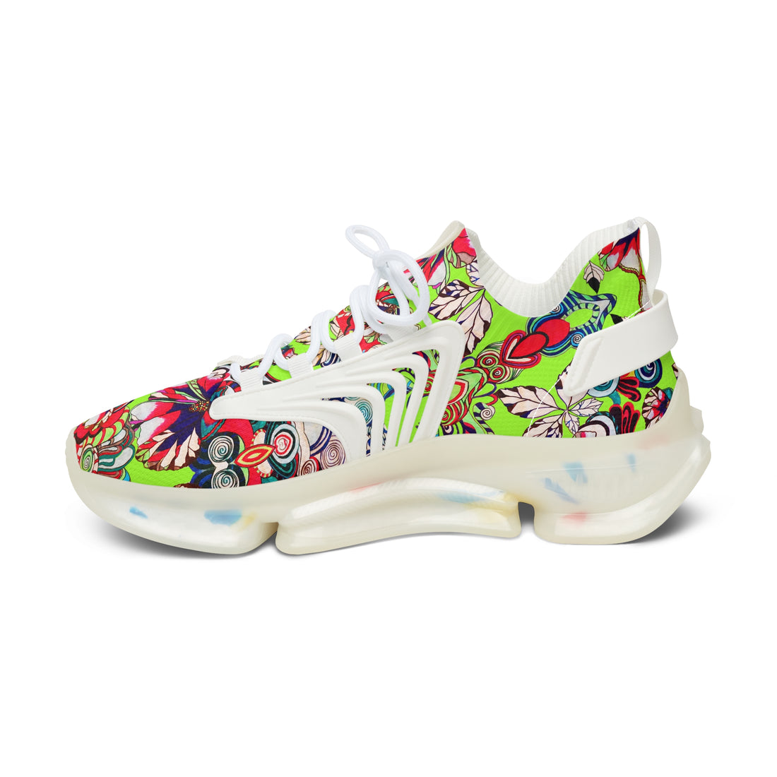 Lime Green Floral Pop OTT Women's Mesh Knit Sneakers