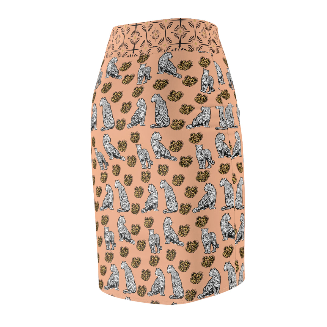 Peach Fuzz Cheetah Hearts Pencil Skirt