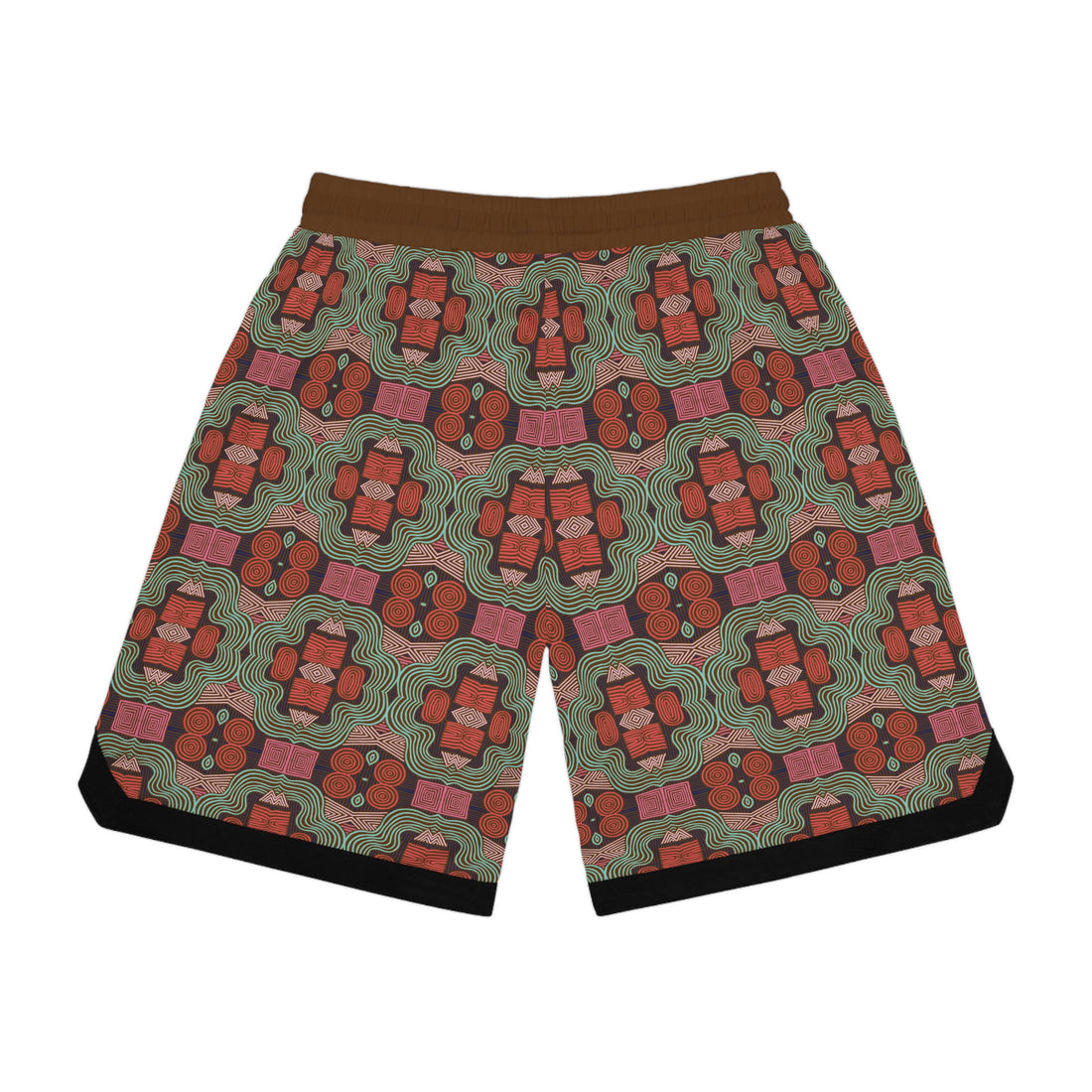 Brown Geometric Print Basketball Rib Shorts (AOP)