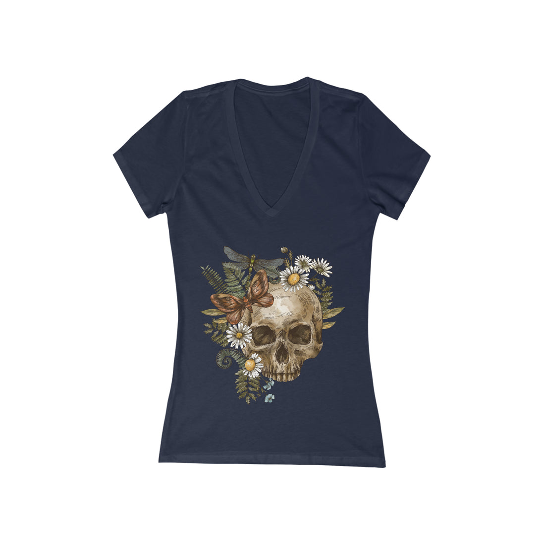 skull print v neck t-shirt for women