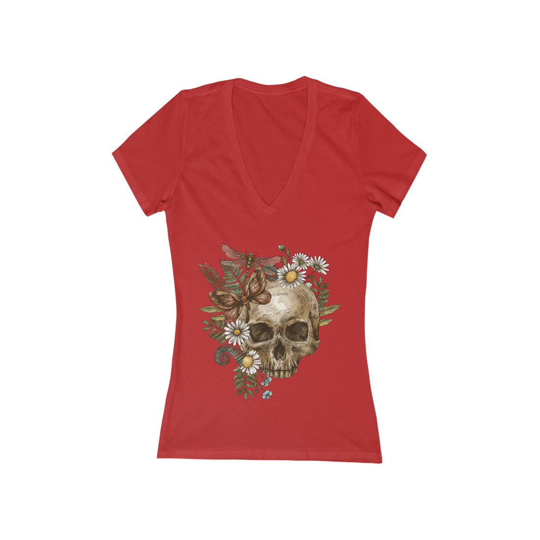 skull print v neck t-shirt for women