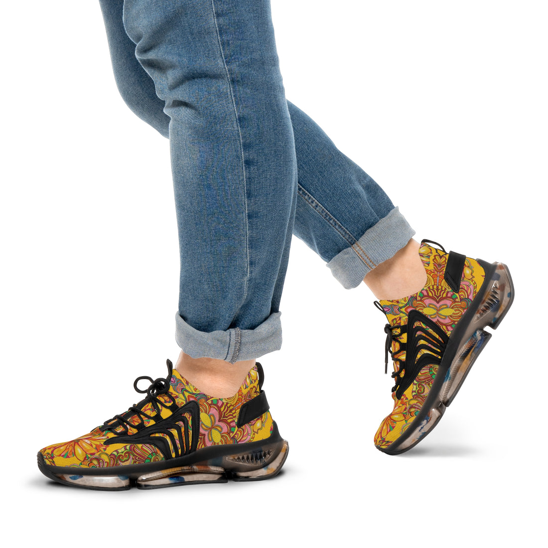 Yellow Artsy Floral OTT Men's Mesh Knit Sneakers