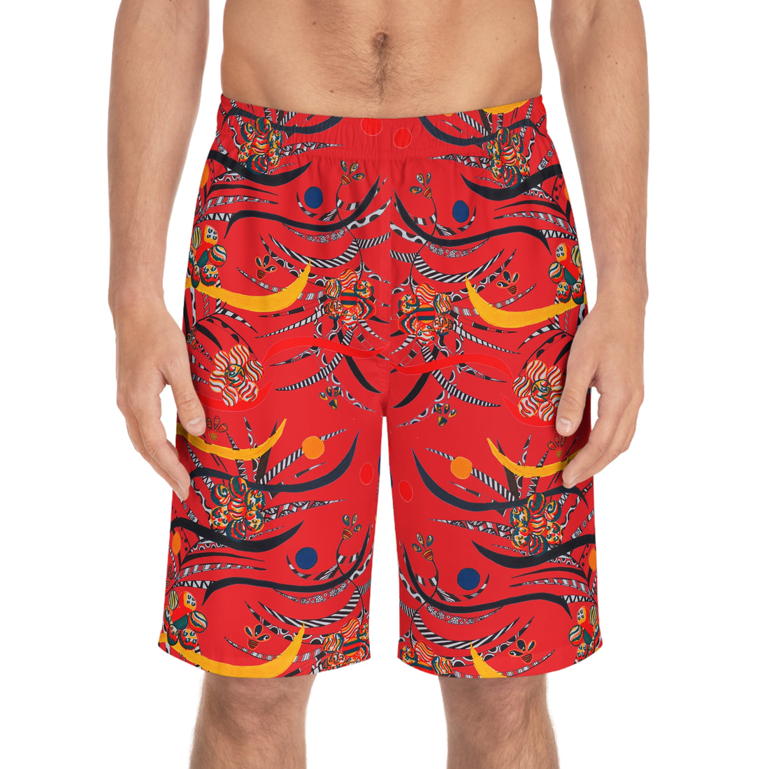 Red Wilderness Print Men's Board Shorts (AOP)