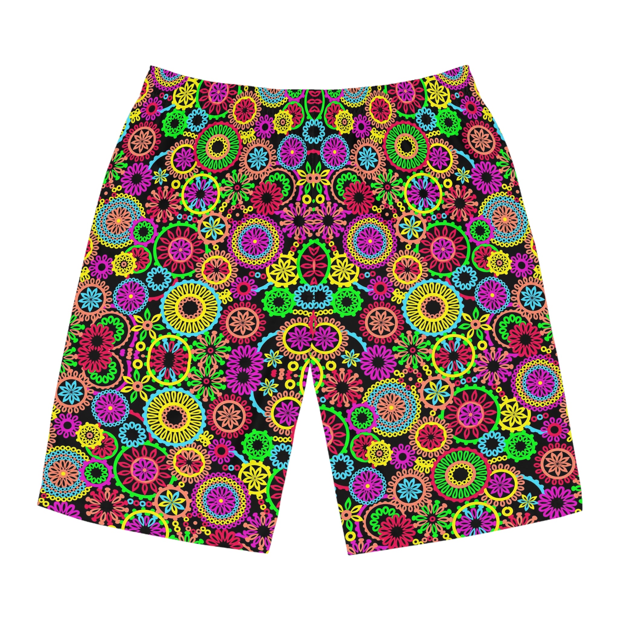 Black 70's Vibe Men's Board Shorts (AOP)