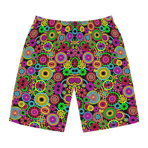 Black 70's Vibe Men's Board Shorts (AOP)