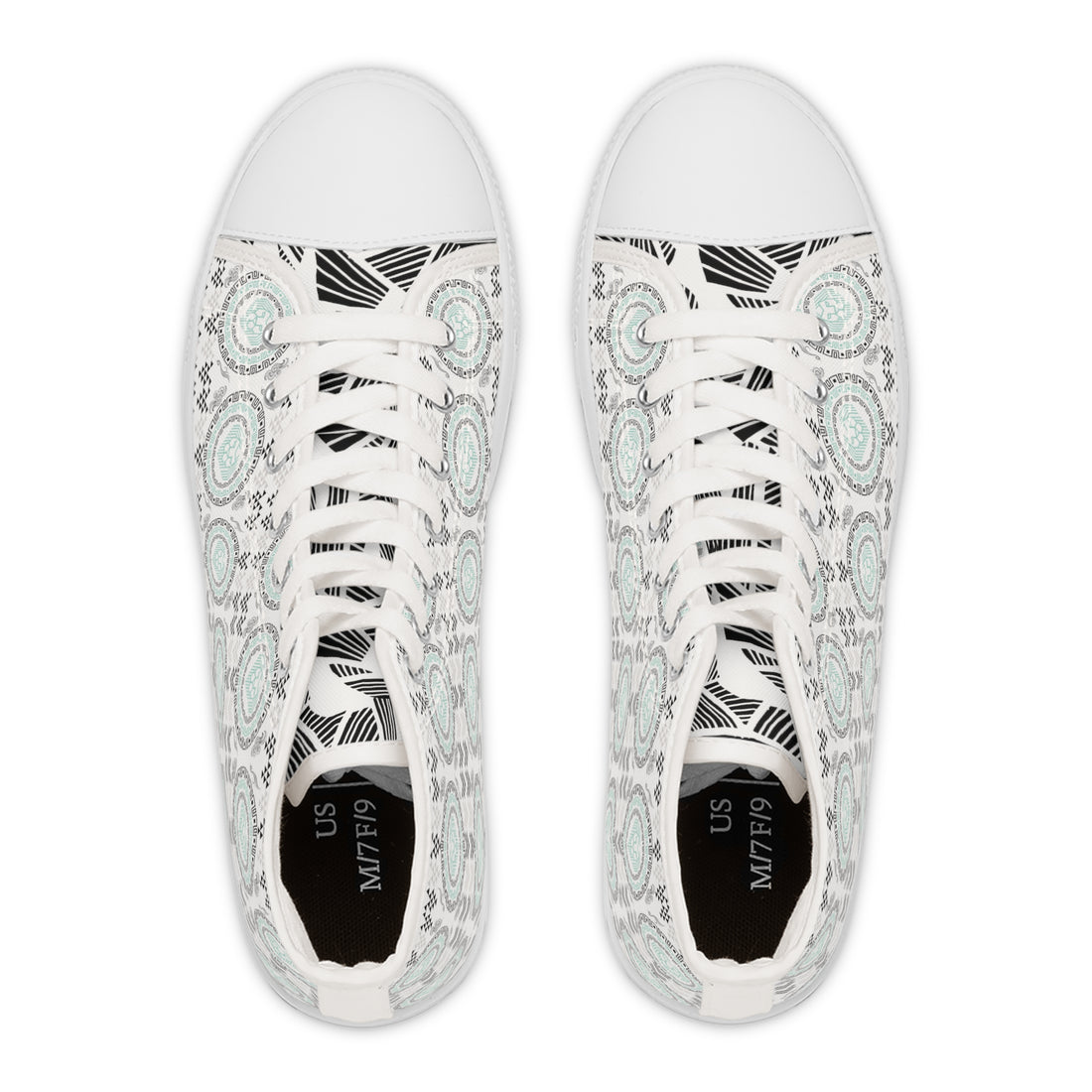 White Geo Lion Head Women's High Top Sneakers