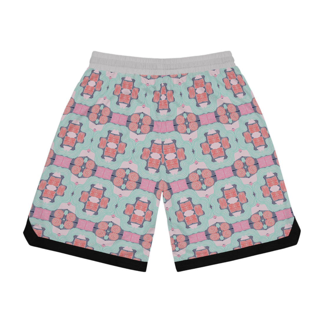 Slate Geometric Print Basketball Rib Shorts (AOP)