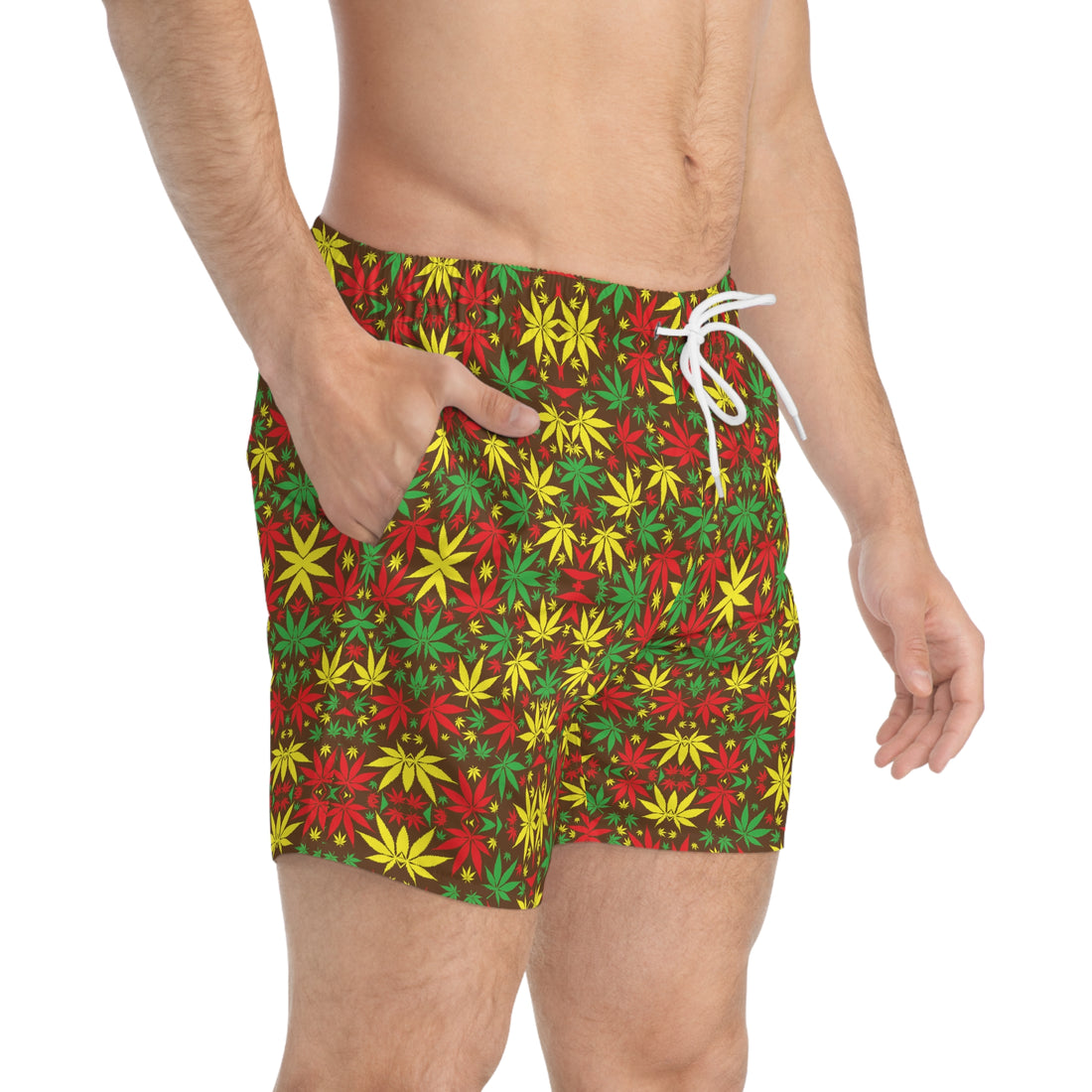 Brown Tropical Rasta Toned Swimming Trunks