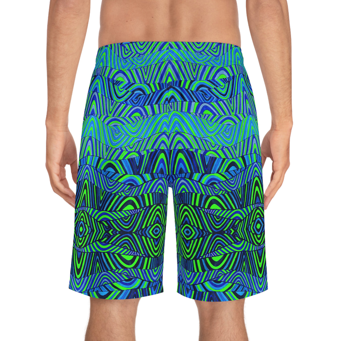 Neon Green Sonic Print Men's Board Shorts (AOP)