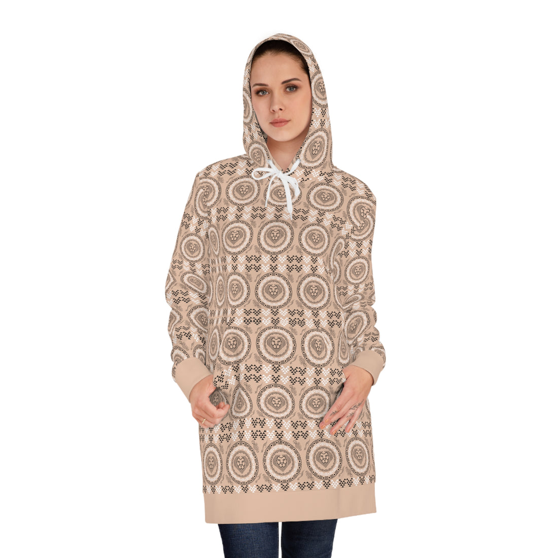 Nude Geo Lion Head Hoodie Dress (AOP)