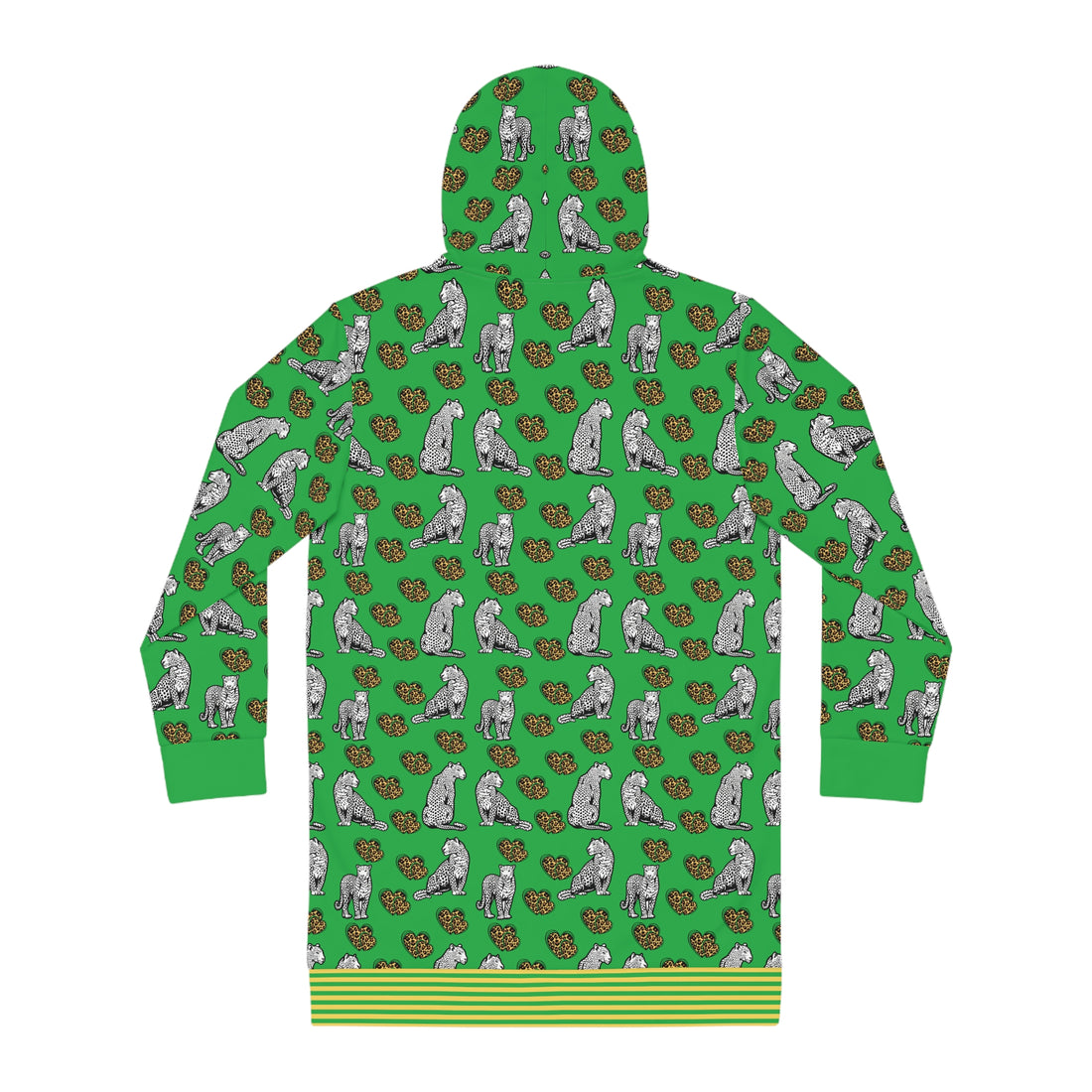 Lawn Green Cheetah Hearts Hoodie Dress (AOP)