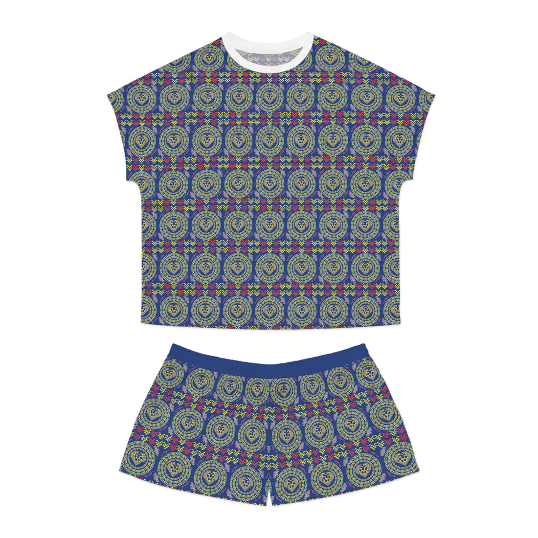 Blue Geo Lion Head Short Pajama Set (AOP)