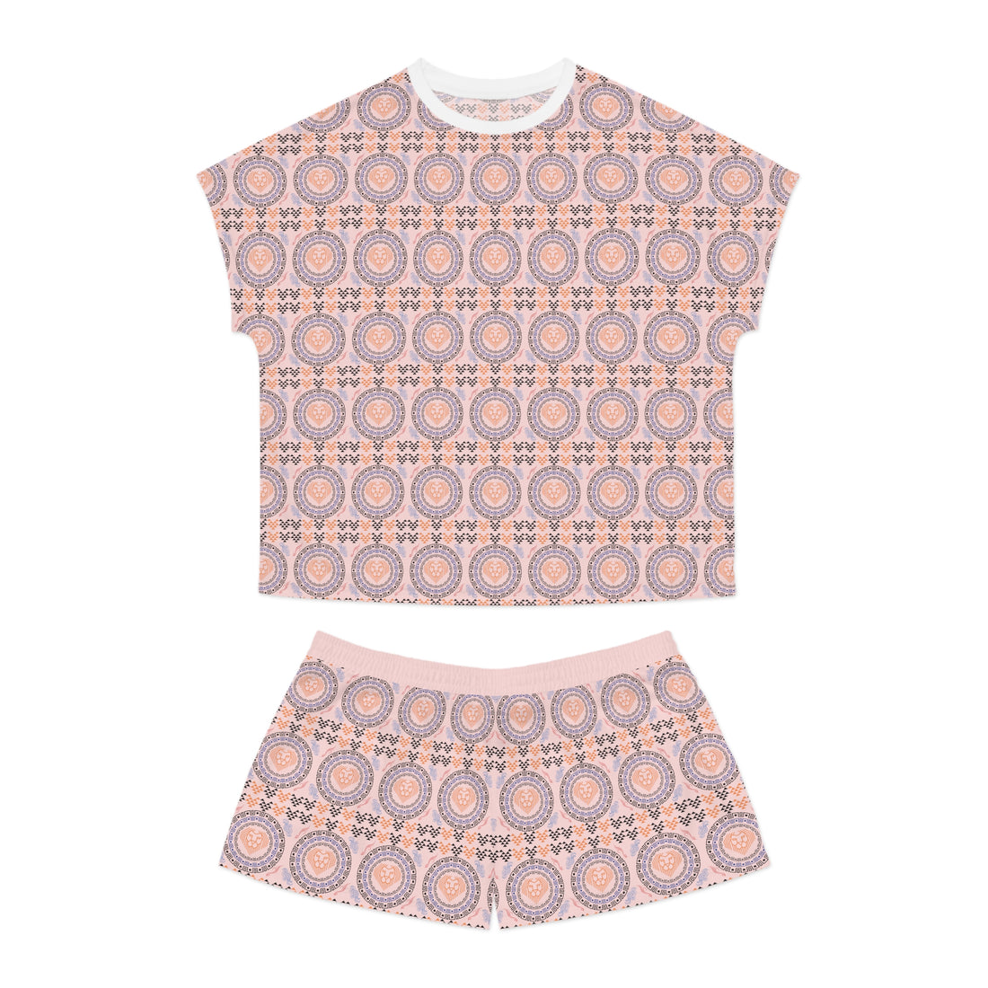 Pale Pink Geo Lion Head Short Pajama Set (AOP)