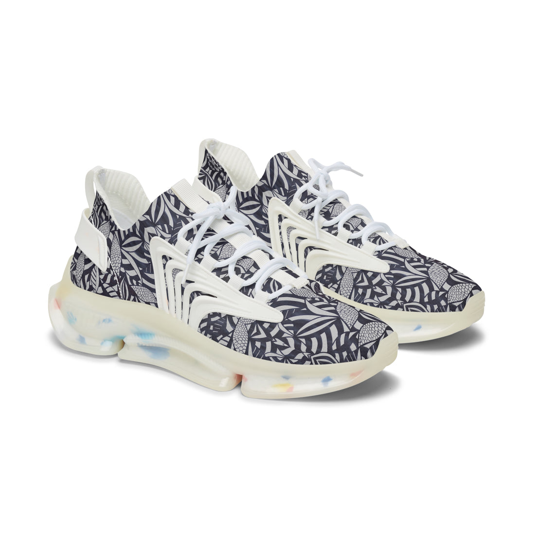 slate grey women's tropical print mesh knit sneakers