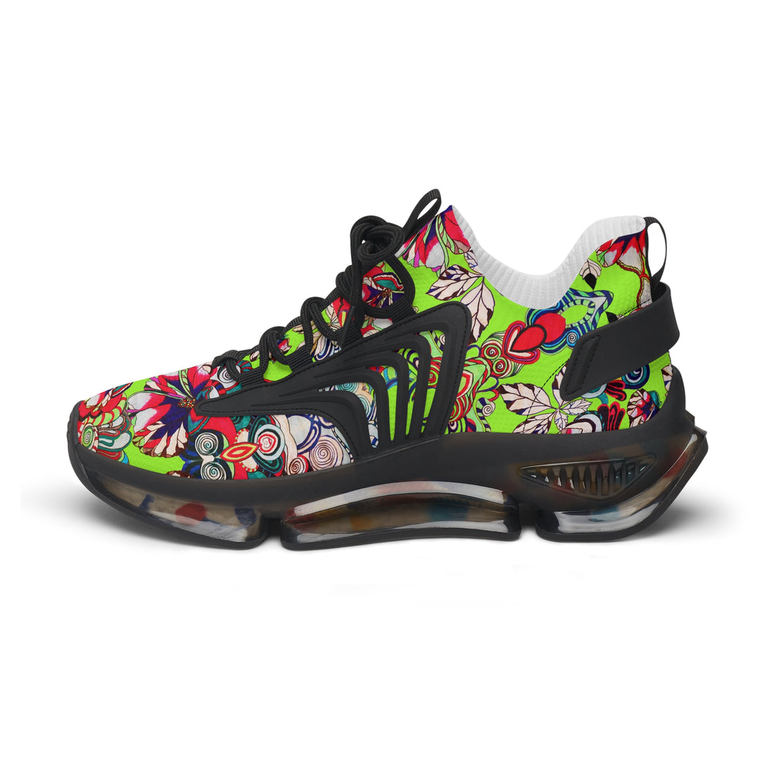 Lime Green Floral Pop OTT Women's Mesh Knit Sneakers