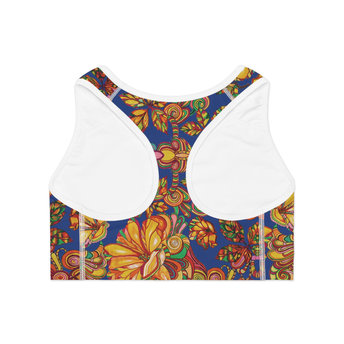 Royal Blue Artsy Floral Racer Back (AOP) Sports Bra