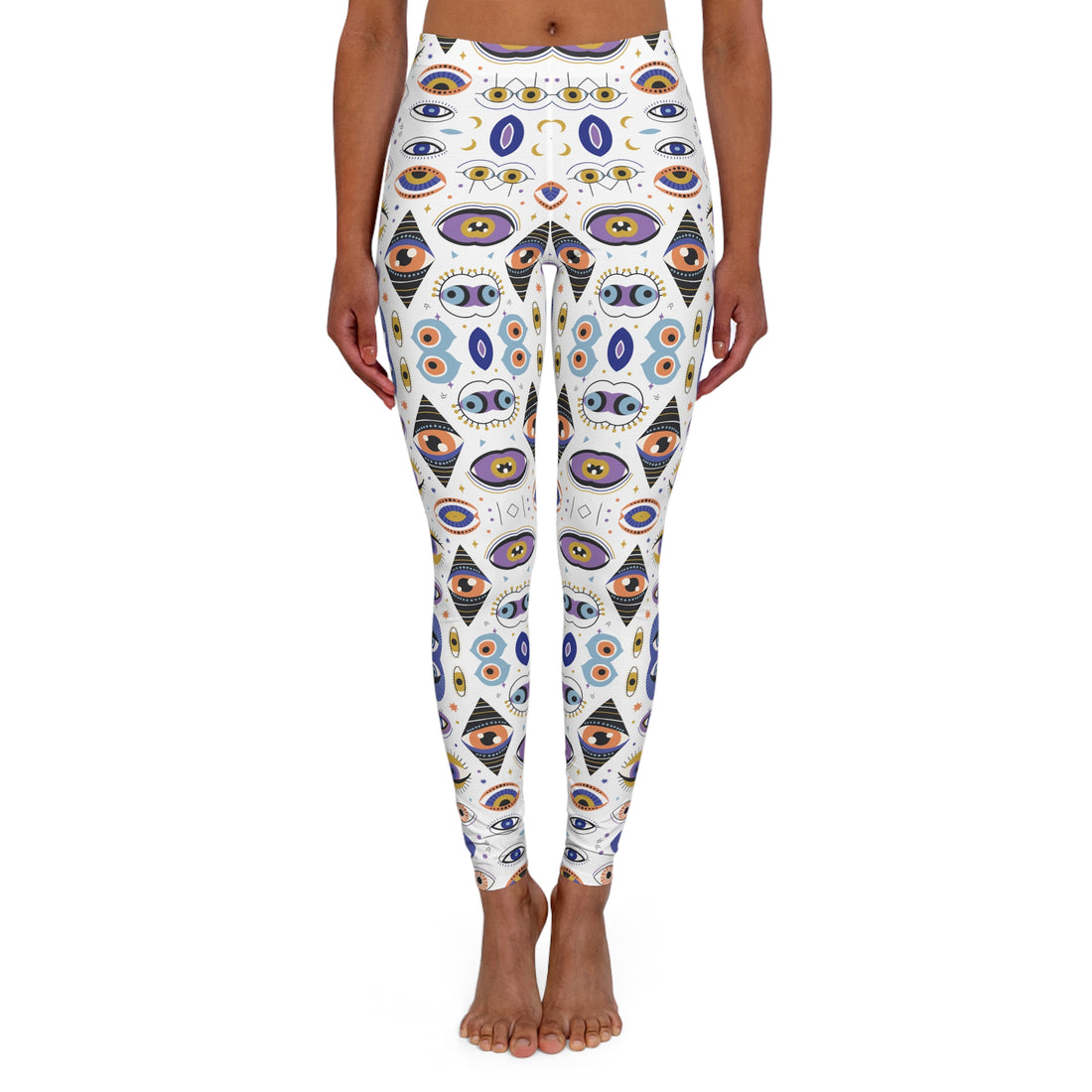 White Abstract Evil Eye Spandex Leggings