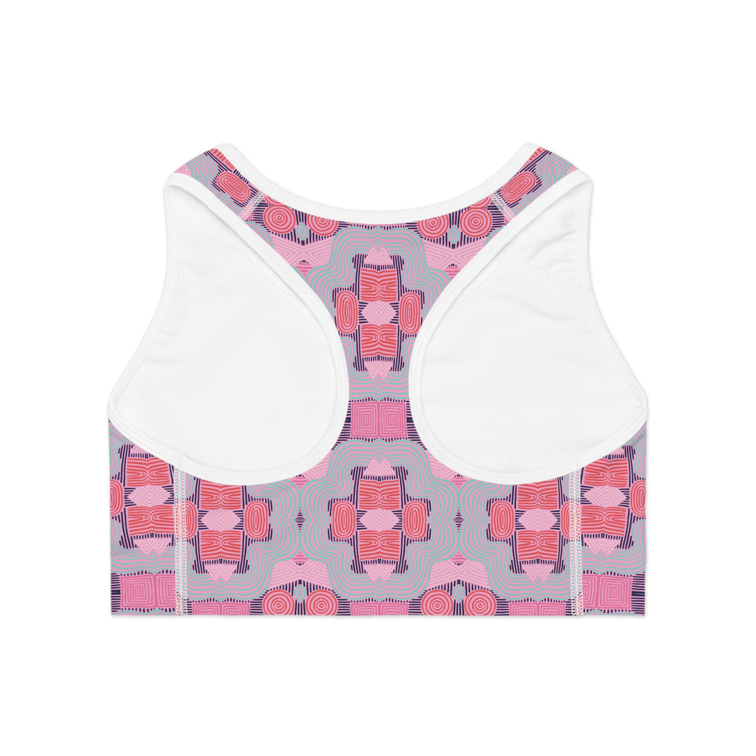 Muted Pink Geometric Print (AOP) Racerback Sports Bra