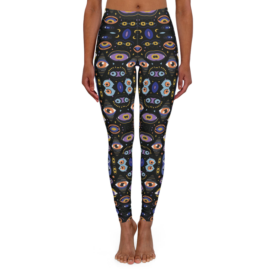 Black Abstract Evil Eye Spandex Leggings