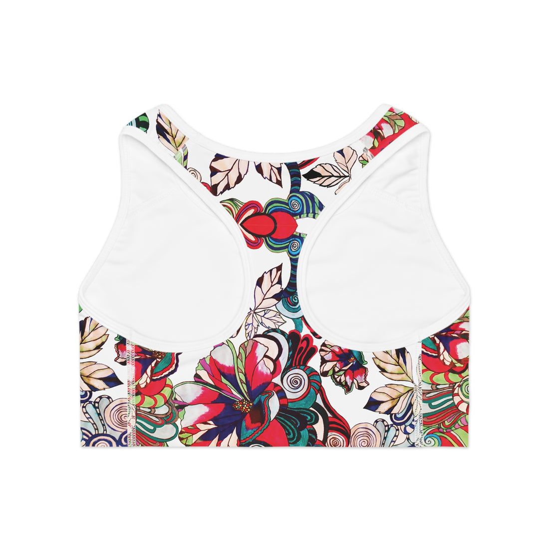 White Graphic Floral Pop Racer Back (AOP) Sports Bra