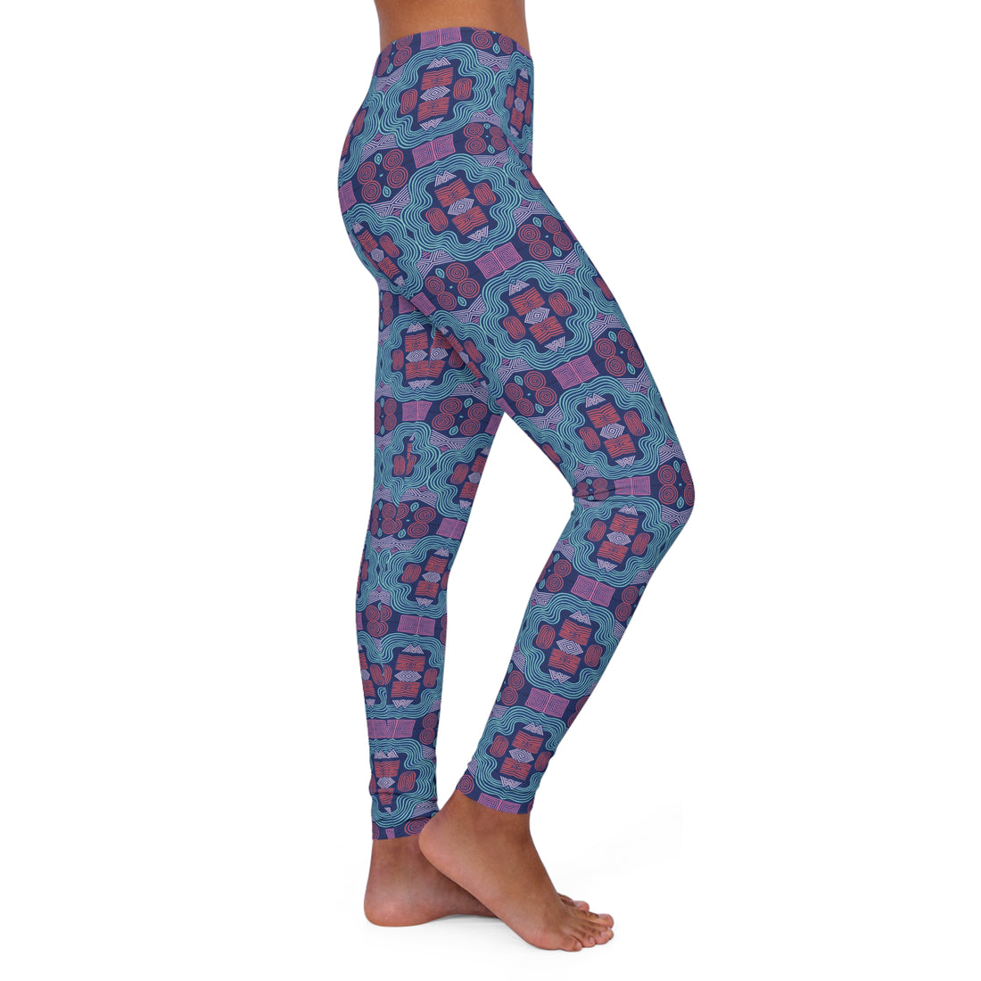 Blue Geometric Print Spandex Leggings